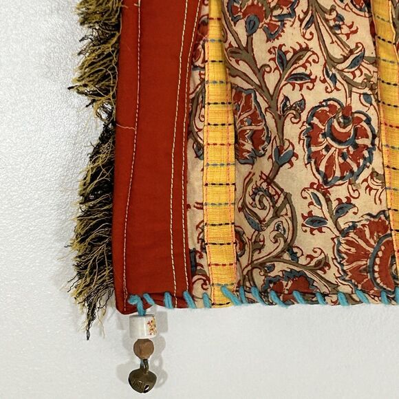 New Boho Handbag Fabric Beaded Fringe Bells Embroidered Purse Artsy Festival nwt - Picture 3 of 9